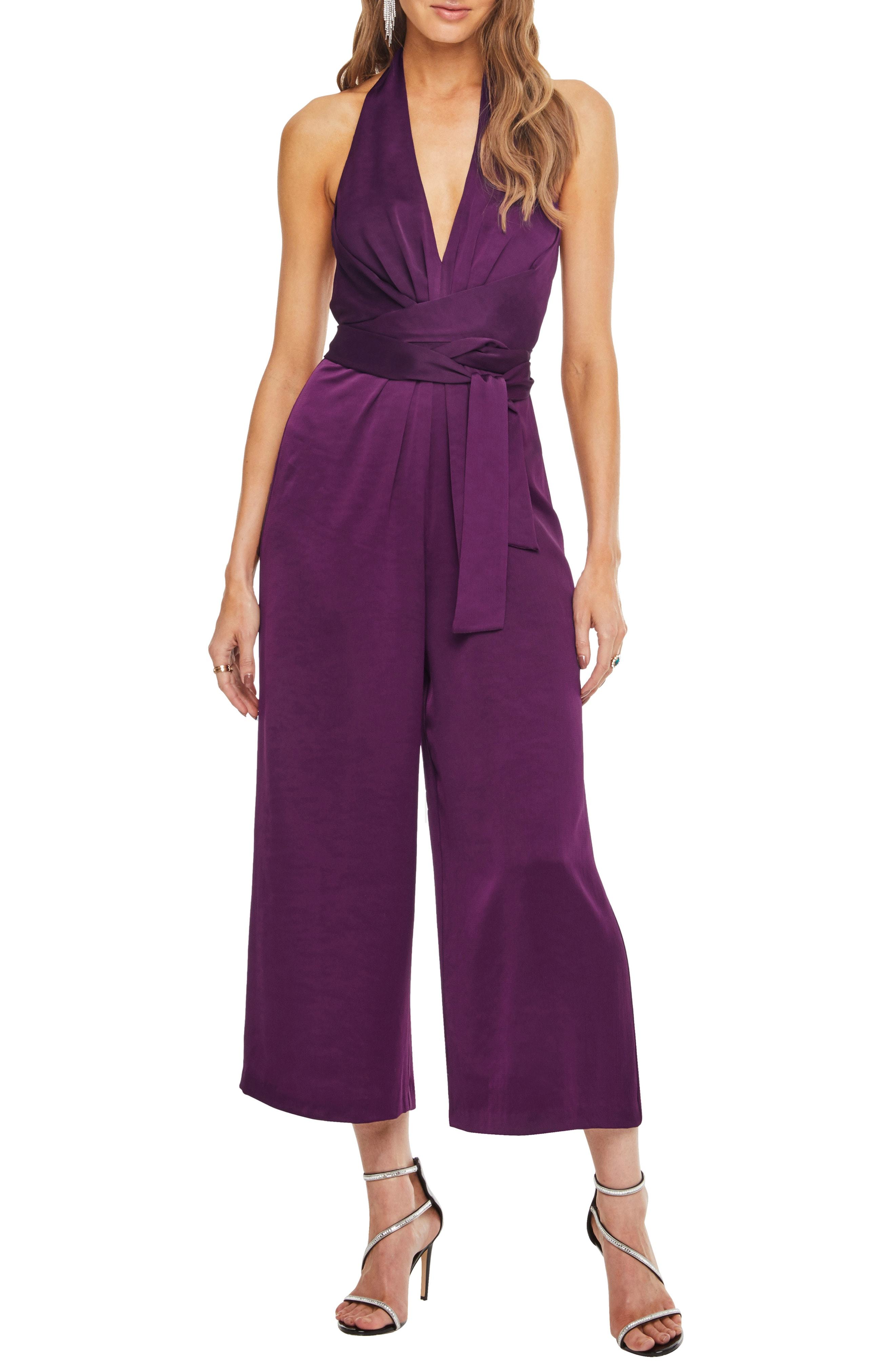 purple halter jumpsuit