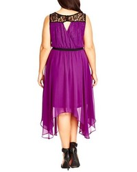City Chic Belted Lace Contrast Back Keyhole Dress
