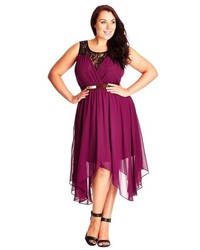 City Chic Belted Lace Contrast Back Keyhole Dress