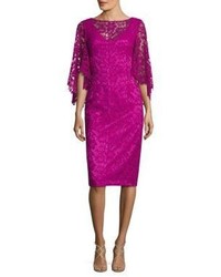 Theia Lace Flutter Sleeve Dress