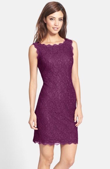 purple lace sheath dress