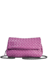 Bottega Veneta Messenger Mini Intrecciato Leather Shoulder Bag Purple