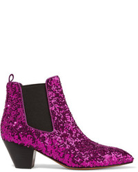 Marc Jacobs Kim Sequined Leather Chelsea Boots Magenta