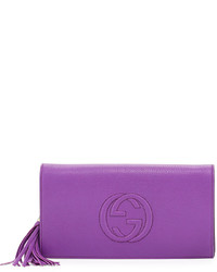 Gucci Soho Leather Clutch Bag Purple
