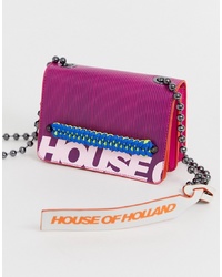 House of Holland Bright Pink Logo Leather Handbag