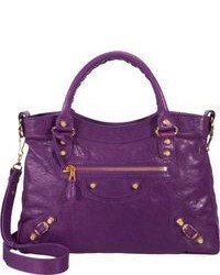 Purple Leather Satchel Bag