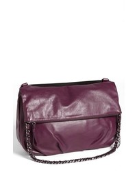 Trouve Foldover Leather Crossbody Bag Large Purple Italian