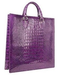 L.a.p.a. Violet Croco Large Tote Leather Handbag Wpouch