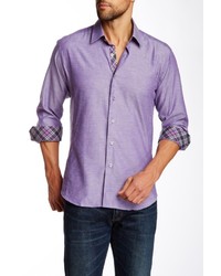 Jared Lang Long Sleeve Herringbone Trim Semi Fitted Shirt