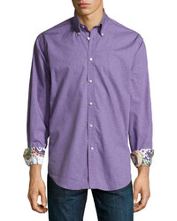 Neiman Marcus Micro Check Long Sleeve Sport Shirt Purple