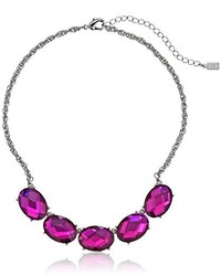 1928 Jewelry Radiant Orchid Silver Tone Amethyst Faceted Oval Collar Strand Necklace 16