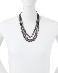 Sequin Katharine Triple Strand Crystal Necklace Purple