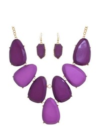 PammyJ Fashions Goldtone Purple Stones Necklace And Earring Set