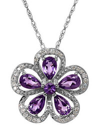 Lord & Taylor Amethyst Diamond And Sterling Silver Pendant Necklace