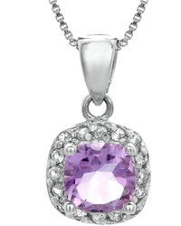 Fine Jewelry Cushion Cut Genuine Amethyst And White Topaz Sterling Silver Pendant Necklace