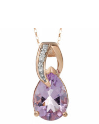 Fine Jewelry Genuine Amethyst And Diamond Accent 10k Rose Gold Drop Pendant Necklace