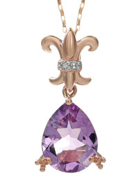 Fine Jewelry Genuine Amethyst And Diamond Accent 10k Rose Gold Filigree Drop Pendant Necklace