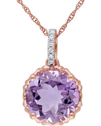 Fine Jewelry Genuine Amethyst And Diamond Accent 10k Rose Gold Pendant Necklace