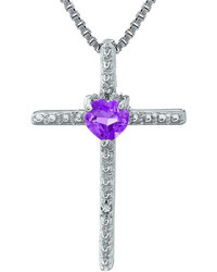 Fine Jewelry Genuine Amethyst And Diamond Accent Sterling Silver Cross And Heart Pendant Necklace
