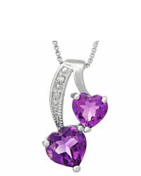 Fine Jewelry Genuine Amethyst And Diamond Accent Sterling Silver Double Heart Pendant Necklace