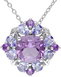 Fine Jewelry Genuine Amethyst And Tanzanite Sterling Silver Pendant Necklace