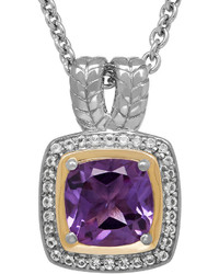 Fine Jewelry Genuine Amethyst And White Topaz Pendant Necklace