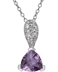 Fine Jewelry Genuine Amethyst And White Topaz Sterling Silver Pendant