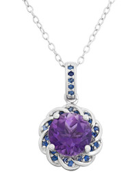 Fine Jewelry Genuine Amethyst Lab Created Blue Sapphire Sterling Silver Pendant