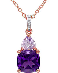 Fine Jewelry Genuine Amethyst Rose De France And Diamond Accent Rose Gold Over Silver Pendant Necklace