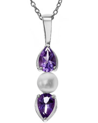 Fine Jewelry Genuine Amethyst Simulated Pearl Sterling Silver Pendant