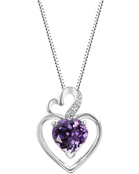 Fine Jewelry Genuine Amethyst Sterling Silver Double Heart Pendant Necklace