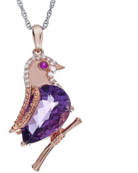 Fine Jewelry Lab Created Amethyst And Ruby Bird Pendant Necklace