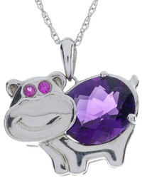 Fine Jewelry Lab Created Amethyst And Ruby Hippo Sterling Silver Pendant Necklace