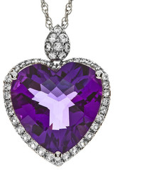 Fine Jewelry Lab Created Amethyst And White Sapphire Heart Pendant Necklace