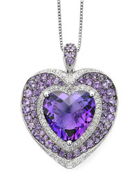 Fine Jewelry Lab Created Amethyst And White Sapphire Sterling Silver Heart Pendant Necklace