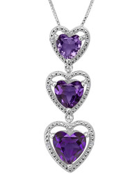 Fine Jewelry Lab Created Amethyst With Diamond Accents Sterling Silver Triple Heart Pendant Necklace