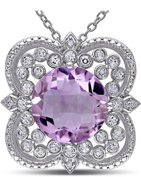 Fine Jewelry Round Genuine Rose De France Amethyst White Topaz And Diamond Accent Necklace