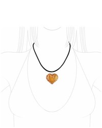 Akuamarina Silver Leaf And Murano Glass Heart Pendant Necklace