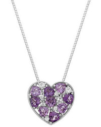 Lord & Taylor Sterling Silver Multi Amethyst And White Topaz Heart Pendant Necklace