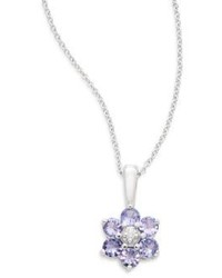 EFFY Tanzanite Diamond 14k White Gold Floral Pendant Necklace