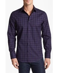 Calibrate Poplin Trim Fit Sport Shirt Purple Plaid X Large