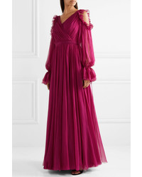 Alexander McQueen Cold Shoulder Pleated Ruffled Silk Chiffon Gown