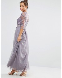 Little Mistress Petite Premium Embroidered Maxi Dress With Pleated Skirt