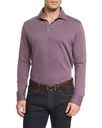 Ermenegildo Zegna Cashmere Blend Long Sleeve Polo Shirt Purple