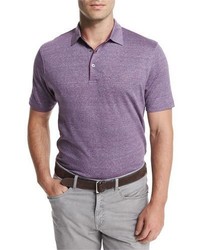 Peter Millar Needle Stripe Linen Blend Polo Shirt Purple