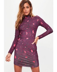 Missguided Purple Leopard Print High Neck Bodycon Dress