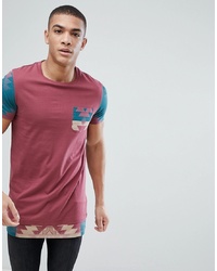 ASOS DESIGN T Shirt With Aztec Printed Sleeves Pocket Hem Extender