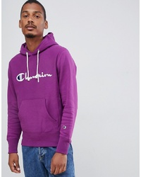 Champion Reverse Weave Hoodie With Large Script Logo In Purple