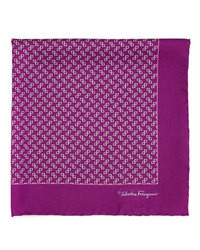 Salvatore Ferragamo Gancini Print Silk Pocket Square Purple
