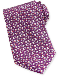 Salvatore Ferragamo Elephant Print Silk Tie Purple